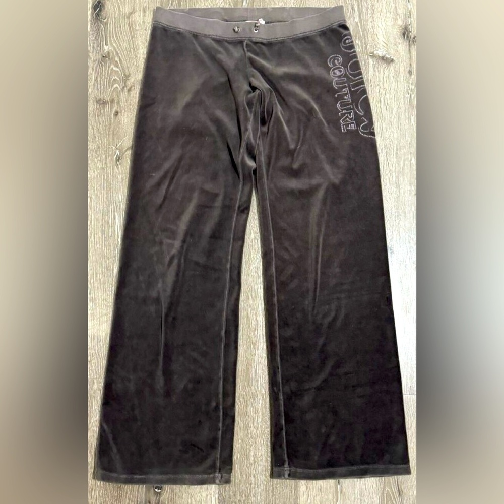 Vintage Juicy Couture Light Brown Velour Wide Leg Pants with Light Purple Logo